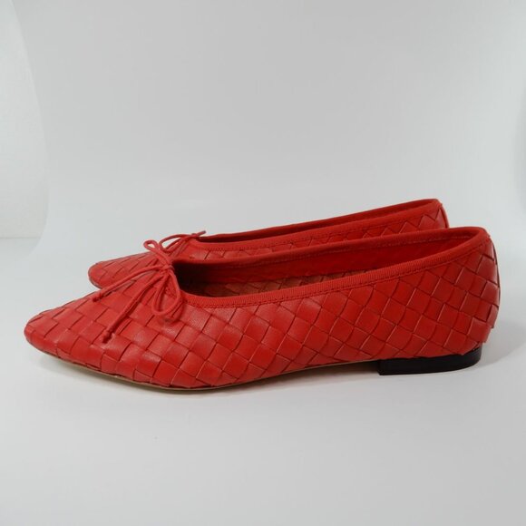 Loeffler Randall Landry Woven Ballet Flats Size 9 Red Leather Bow NEW $350 - Picture 11 of 16